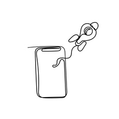 continuous line drawing rocket launch from phone