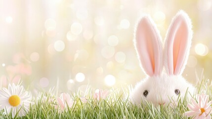 Fototapeta premium Easter's Day Fluffy Bunny In Meadow