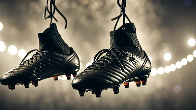 Boots hanging from a football player. Retirement.
