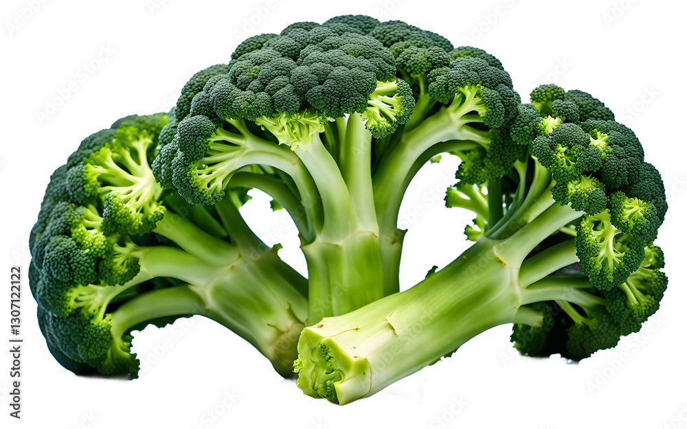 Poster a bunch of broccoli with vibrant green florets, isolated on a empty plain background