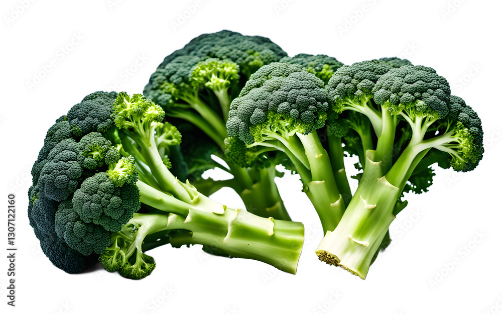 Poster a bunch of broccoli with vibrant green florets, isolated on a empty plain background