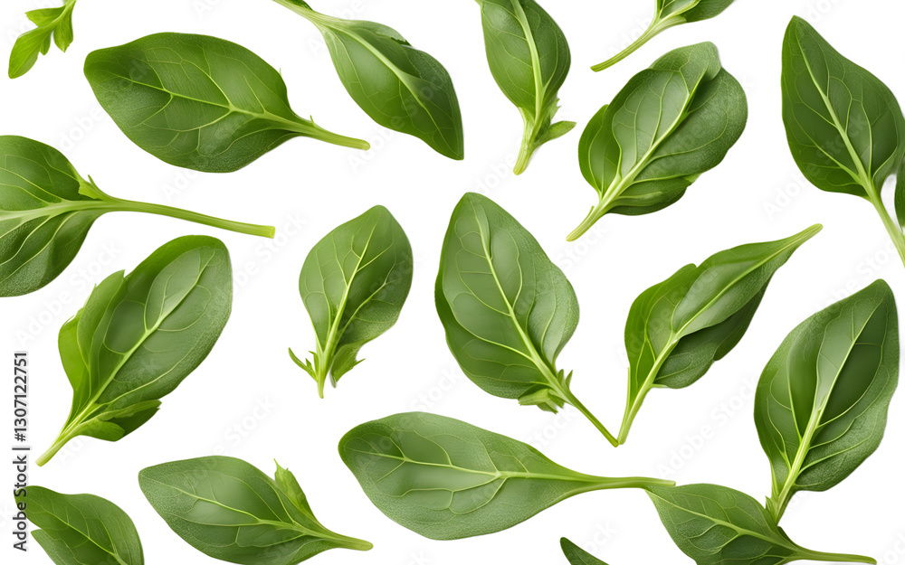 Poster a fresh bunch of arugula leaves with a peppery flavor, isolated on a empty plain background