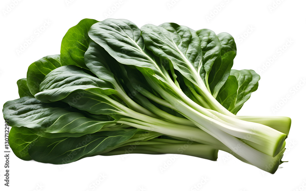 Poster a fresh bunch of bok choy with large green leaves and crisp stems, isolated on a empty plain backgro