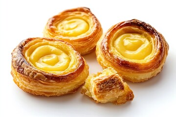 Classic Danish pastry with custard filling isolated on white background 