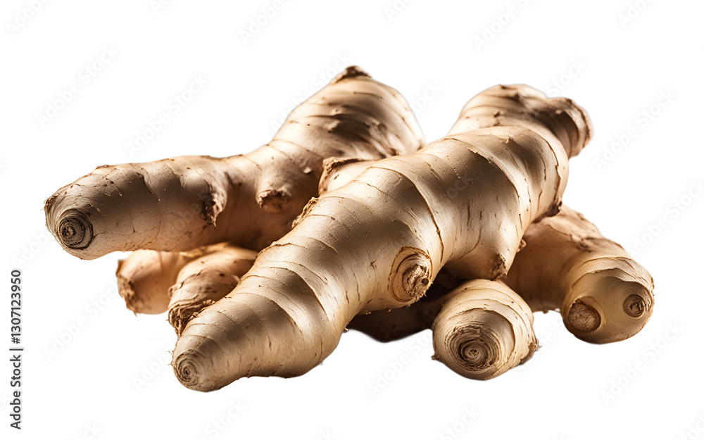 Poster a fresh ginger root with light brown skin, isolated on a empty plain background