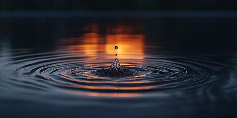 Water Droplet Creating Ripples on Calm Water, Generative AI