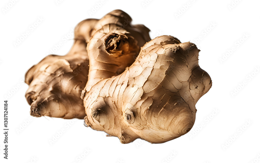 Poster a fresh ginger root with light brown skin, isolated on a empty plain background