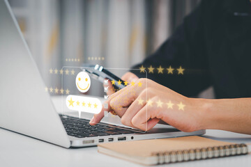 Customer Satisfaction Survey concept, 5-star satisfaction, service experience rating online...