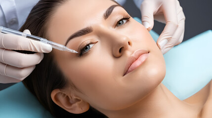 Young woman getting botox in her frown
