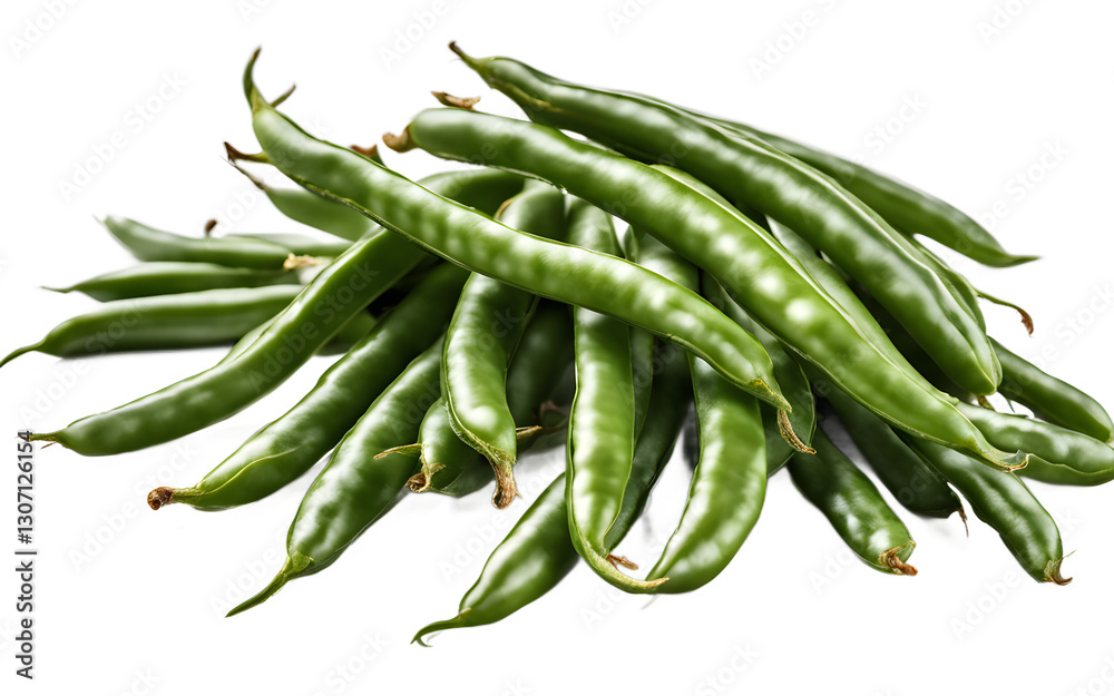 Poster A single bunch of green beans with glossy pods, isolated on a empty plain background