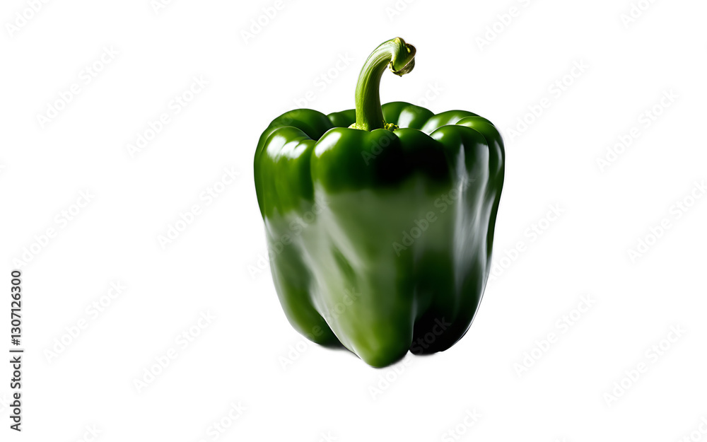 Poster a single green bell pepper with glossy skin, isolated on a empty plain background