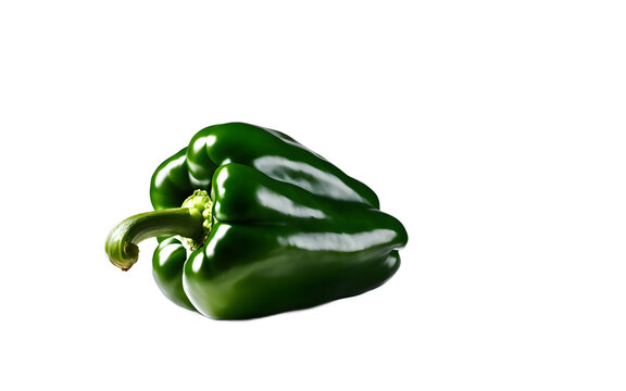 A single green bell pepper with glossy skin, isolated on a empty plain background