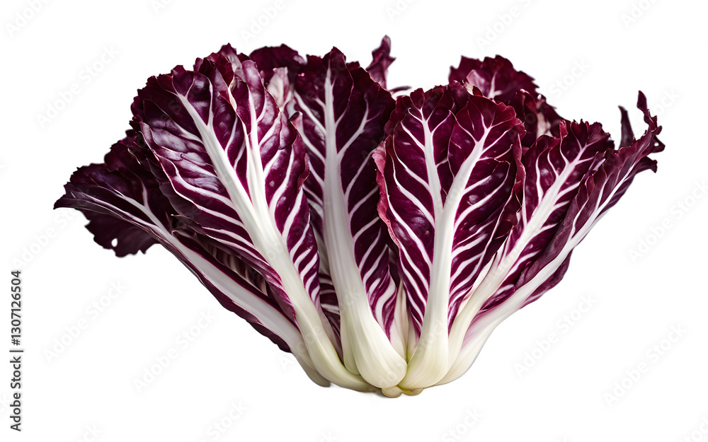 Poster a single radicchio head with burgundy and white leaves, isolated on a empty plain background