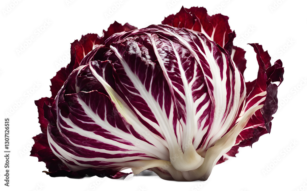 Poster a single radicchio head with burgundy and white leaves, isolated on a empty plain background