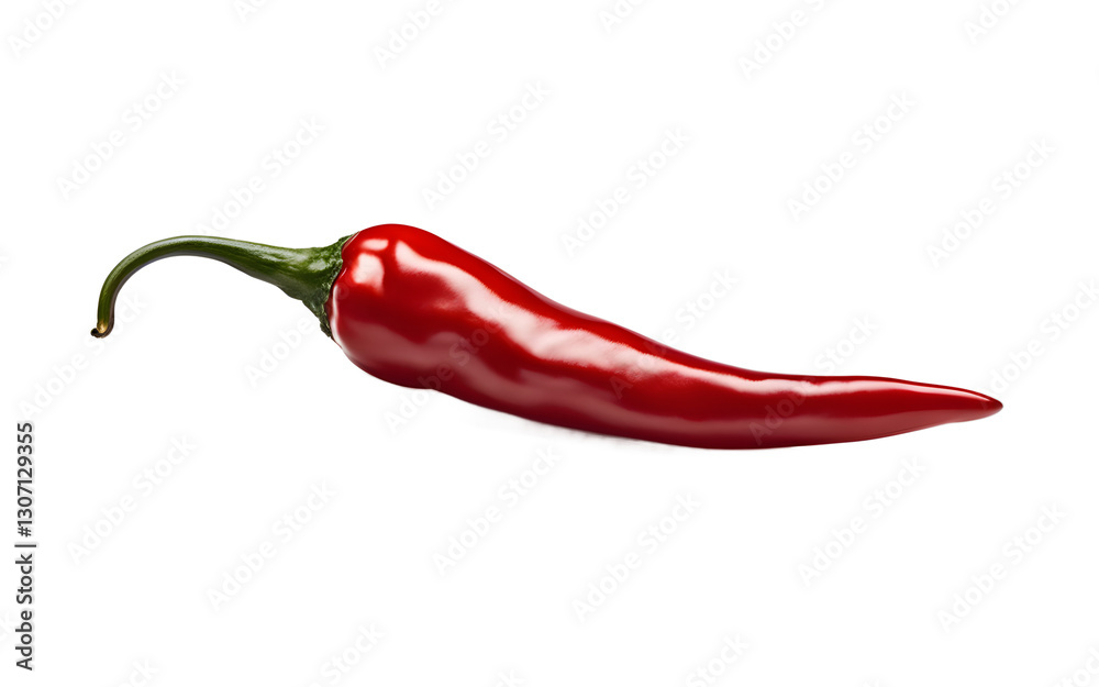 Poster a single red chili pepper with a glossy finish, isolated on a empty plain background