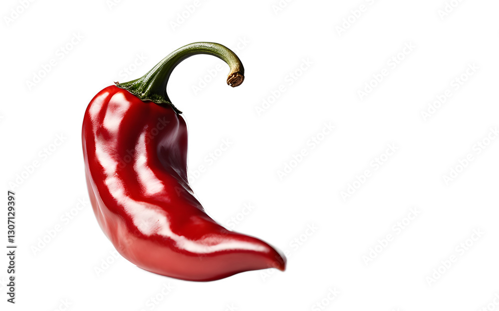 Poster a single red chili pepper with a glossy finish, isolated on a empty plain background