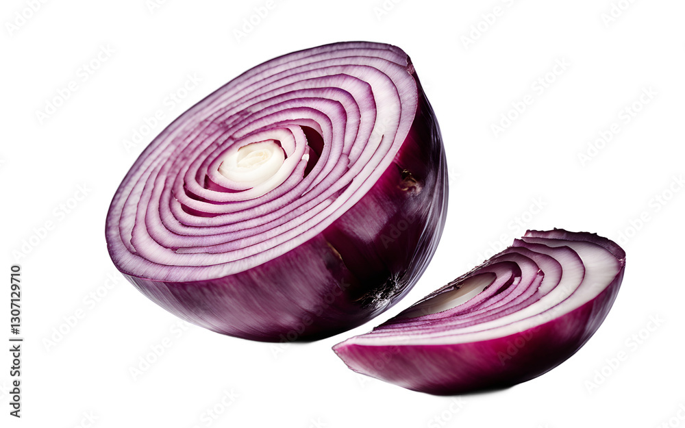 Poster A sliced red onion with visible layers, isolated on a empty plain background