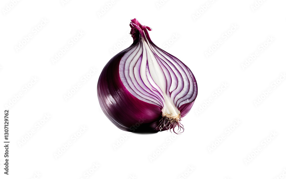 Poster A sliced red onion with visible layers, isolated on a empty plain background