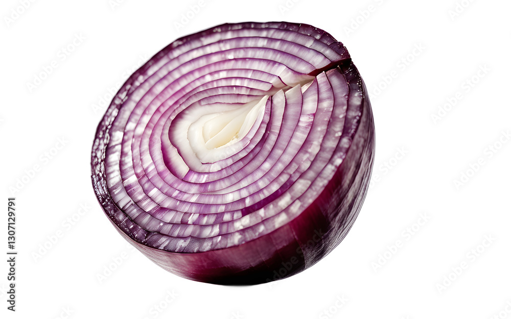 Poster A sliced red onion with visible layers, isolated on a empty plain background