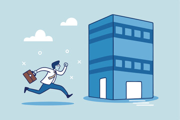 Employee come to office, engagement or career opportunity, recruitment candidate or job routine, startup or entrepreneur, employment concept, businessman come to office building to interview or work.