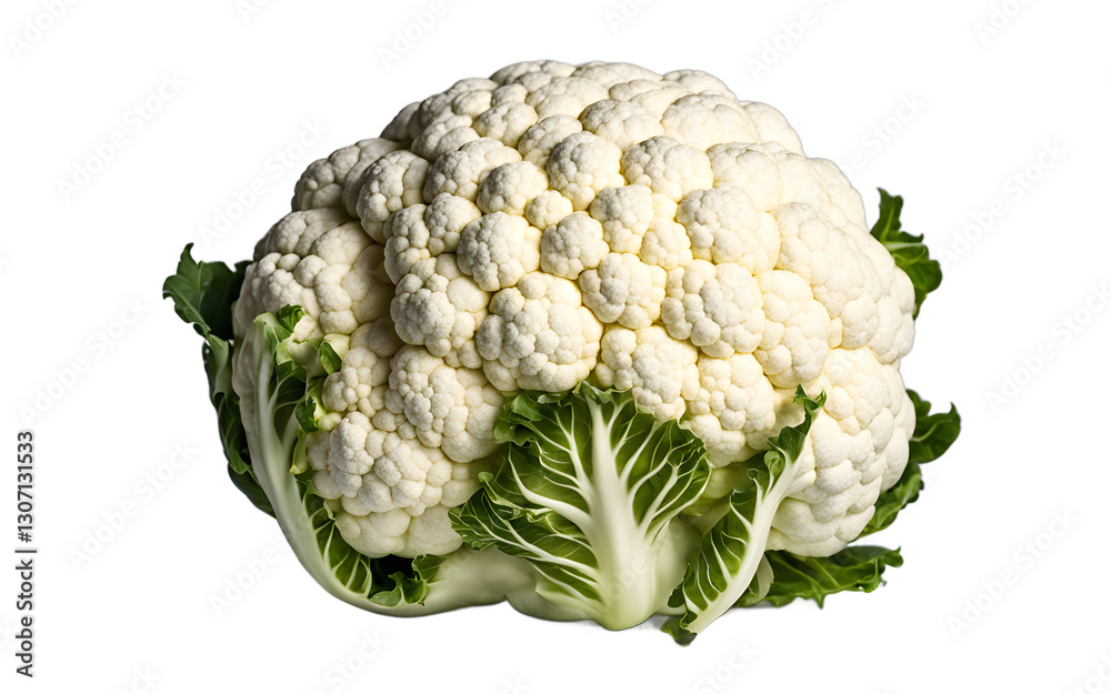 Poster a whole cauliflower with dense white florets, isolated on a empty plain background