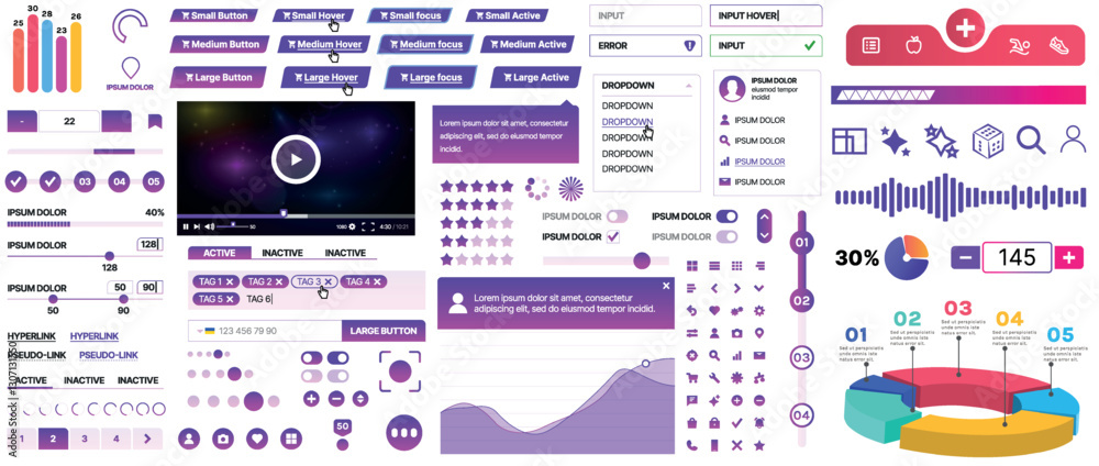 Canvas Prints set of ui/ux elements for websites and mobile applications: buttons, forms, menus, panels, icons, lo