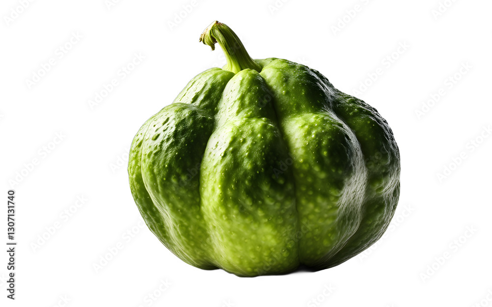 Poster A whole chayote squash with green bumpy skin, isolated on a empty plain background