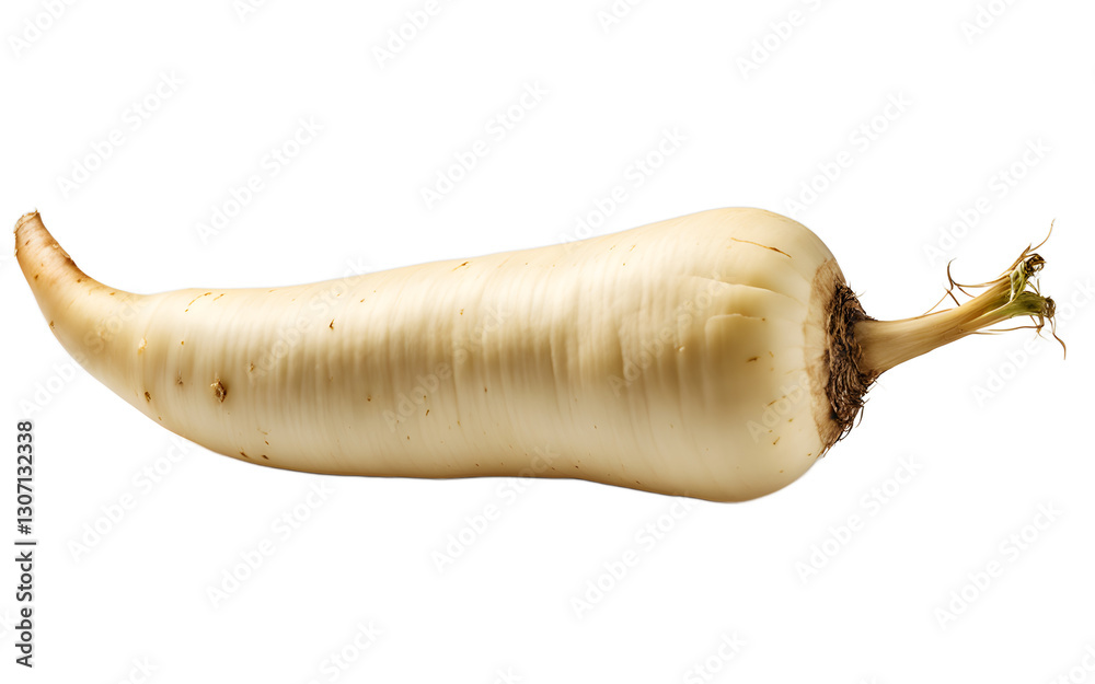 Poster A whole parsnip with light beige skin and a tapered shape, isolated on a empty plain background