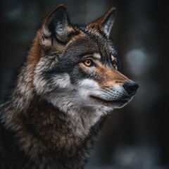 Fototapeta premium Close-up Portrait of a Majestic Wolf With Snowflakes on Its Fur in a Winter Forest Setting