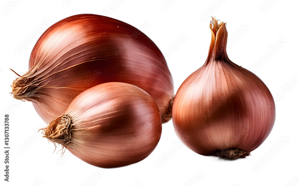 Poster a whole shallot with a smooth reddish-brown skin, isolated on a empty plain background