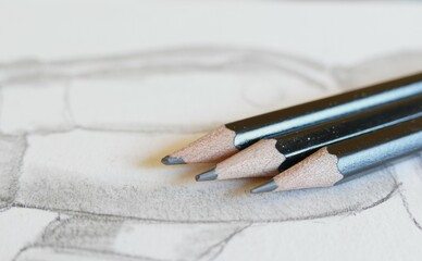 Obraz premium Drawing and sketching graphite pencil on white paper with abstract illustration 