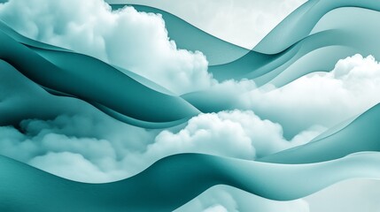 Cool teal and icy silver clouds, sleek and minimalistic with soft flowing patterns