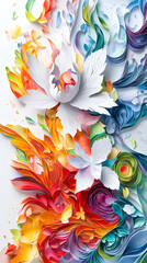 A vibrant, colorful paper art piece featuring intricate floral designs in various hues, evoking a sense of creativity and beauty.