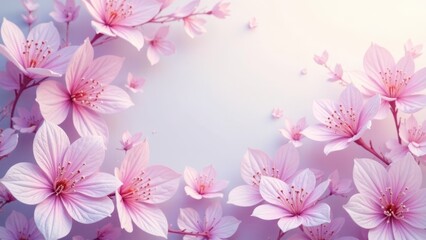 Fototapeta premium A Delicate Arrangement of Pastel Pink Blossoms, Gracefully Arranged to Create a Serene and Elegant Floral Border, Perfect for Springtime Designs and Celebrations