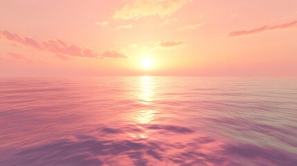 Obraz premium A serene view of the ocean at dusk, soft pink and orange sky reflecting on calm waters, peaceful and tranquil atmosphere, ultra-detailed, high definition.