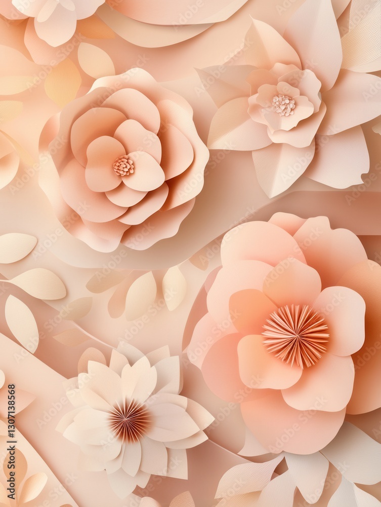 Poster elegant paper art creation with soft pastel flowers and flowing layers for a luxurious background ae