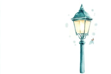 Fototapeta premium Cozy street lamp illustration with a warm glow, set against a soothing pastel background, embodying a serene and whimsical atmosphere Ideal for seasonal designs