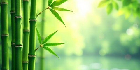Serene Bamboo Grove Lush Green Stalks and Vibrant Leaves Against a Soft, Blurred Natural Background