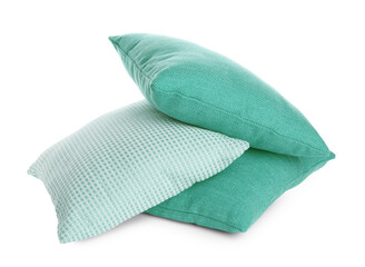 Pillows in turquoise color isolated on white
