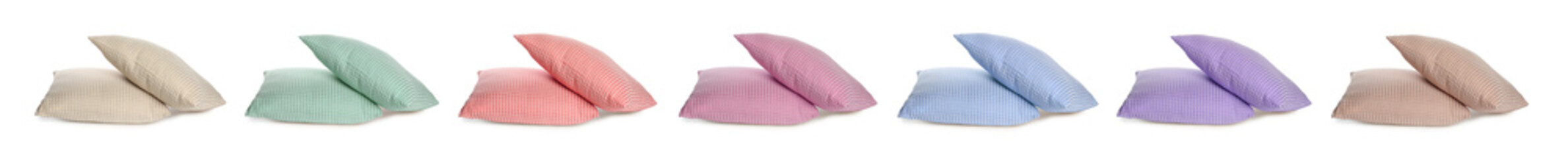 PIllows in different colors isolated on white, set