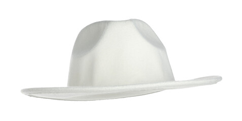 Stylish hat in air isolated on white