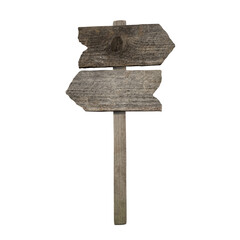 Wooden pointer with arrow-shaped boards on white background