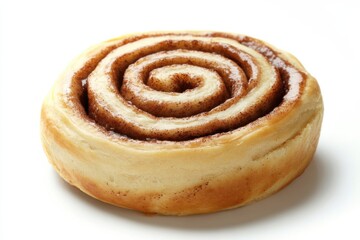 Fototapeta premium Deliciously crafted cinnamon roll on a pristine white background showcasing intricate details and textures