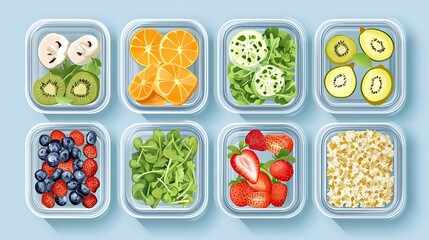 Flat Lay of Balanced Meal Prep Containers, Physical Health