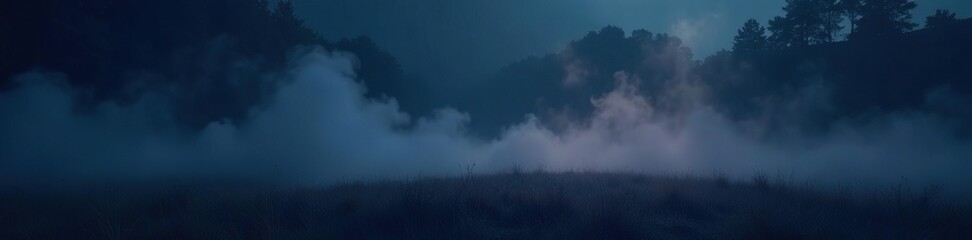 Fototapeta premium Dark mist rises from the ground softly blending into a dark background, nighttime, smoke, shadows