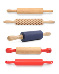 Different rolling pins isolated on white, set
