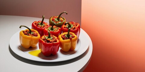 Savory Stuffed Peppers: A vibrant medley of red and yellow peppers, brimming with a flavorful meaty filling.  A culinary delight!