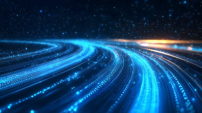 Abstract blue light trails and stardust background