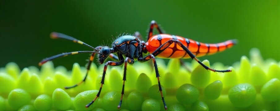 Phalangium opilio's body on a single strand of grass, nature, body, texture