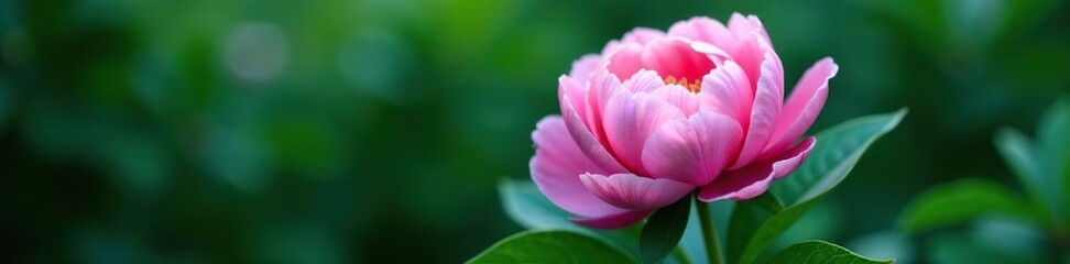 Obraz premium Dew-kissed peony bloom against soft green leaves, delicate, flower, blue